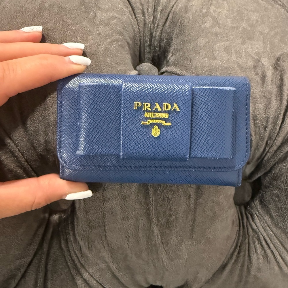 Prada Blue Saffiano Key Card Case 💙